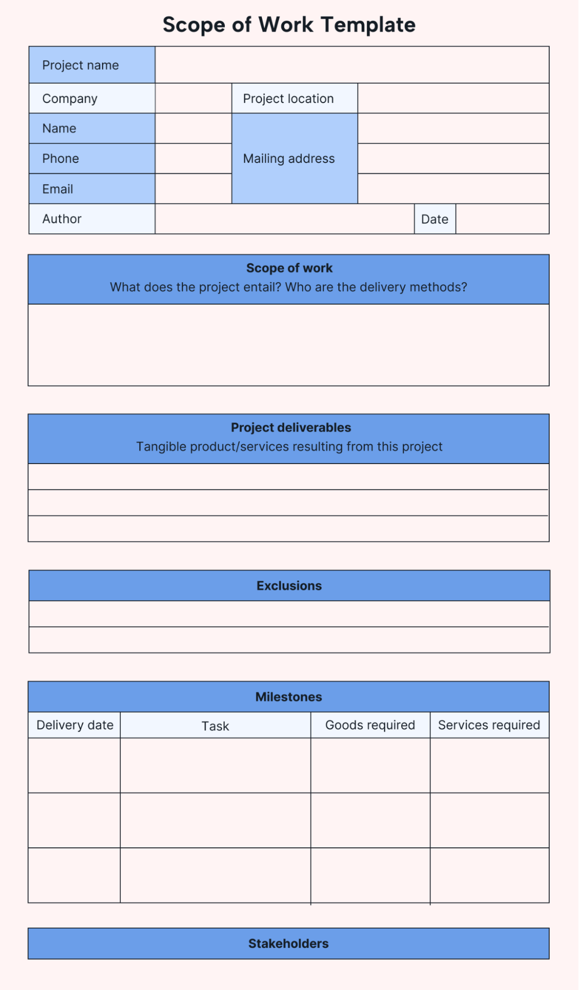 SoW template outline