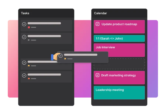 A task being scheduled from a list onto a calendar