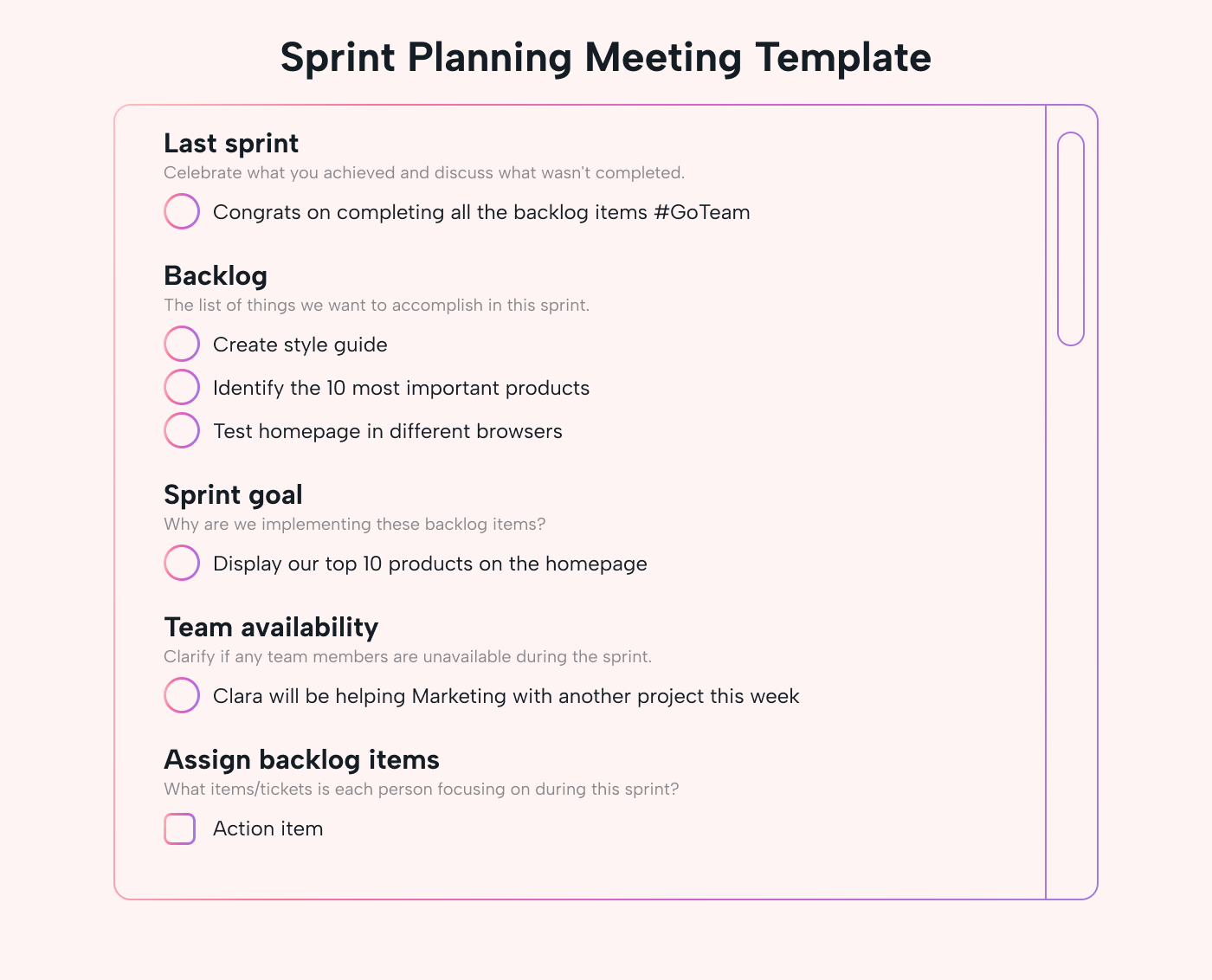 Sprint Planning Meeting Agenda and Checklist - Motion