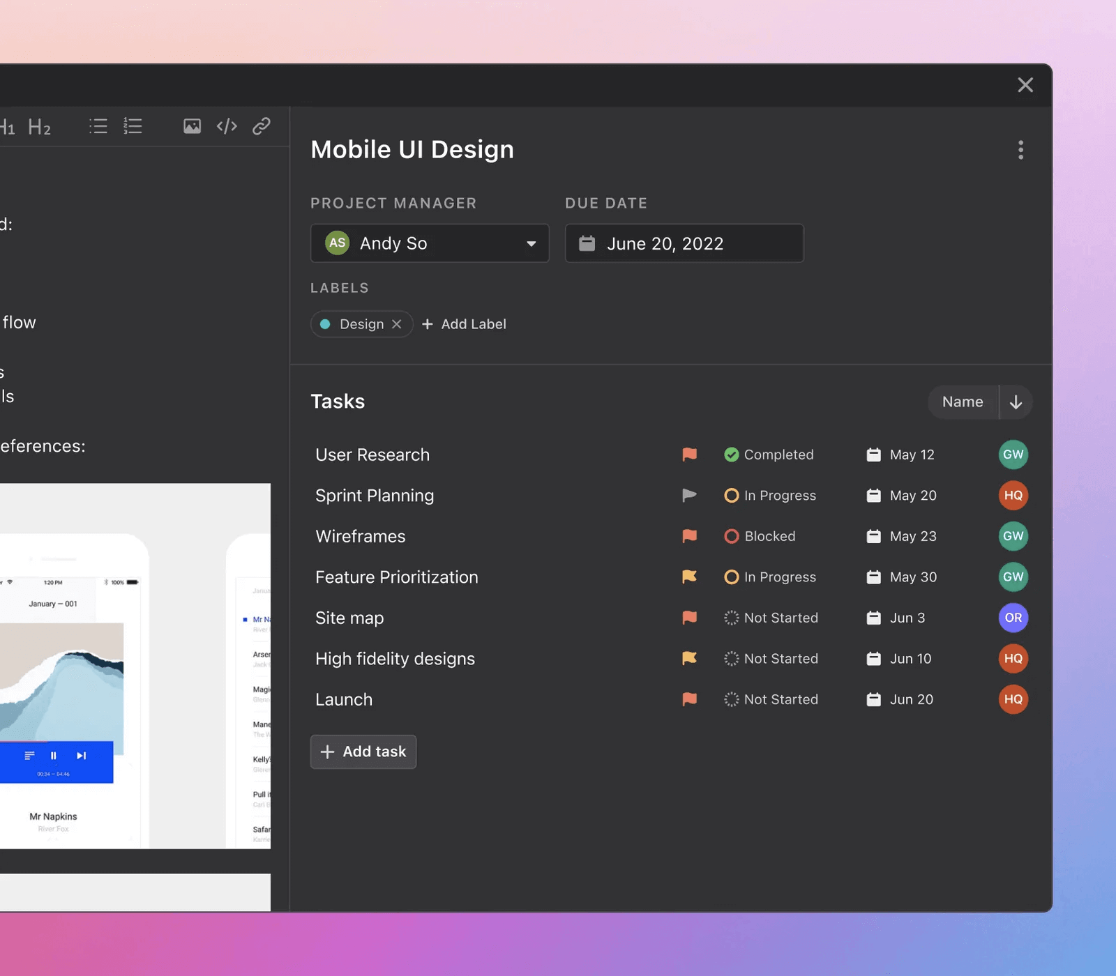 Motion AI project timeline dashboard
