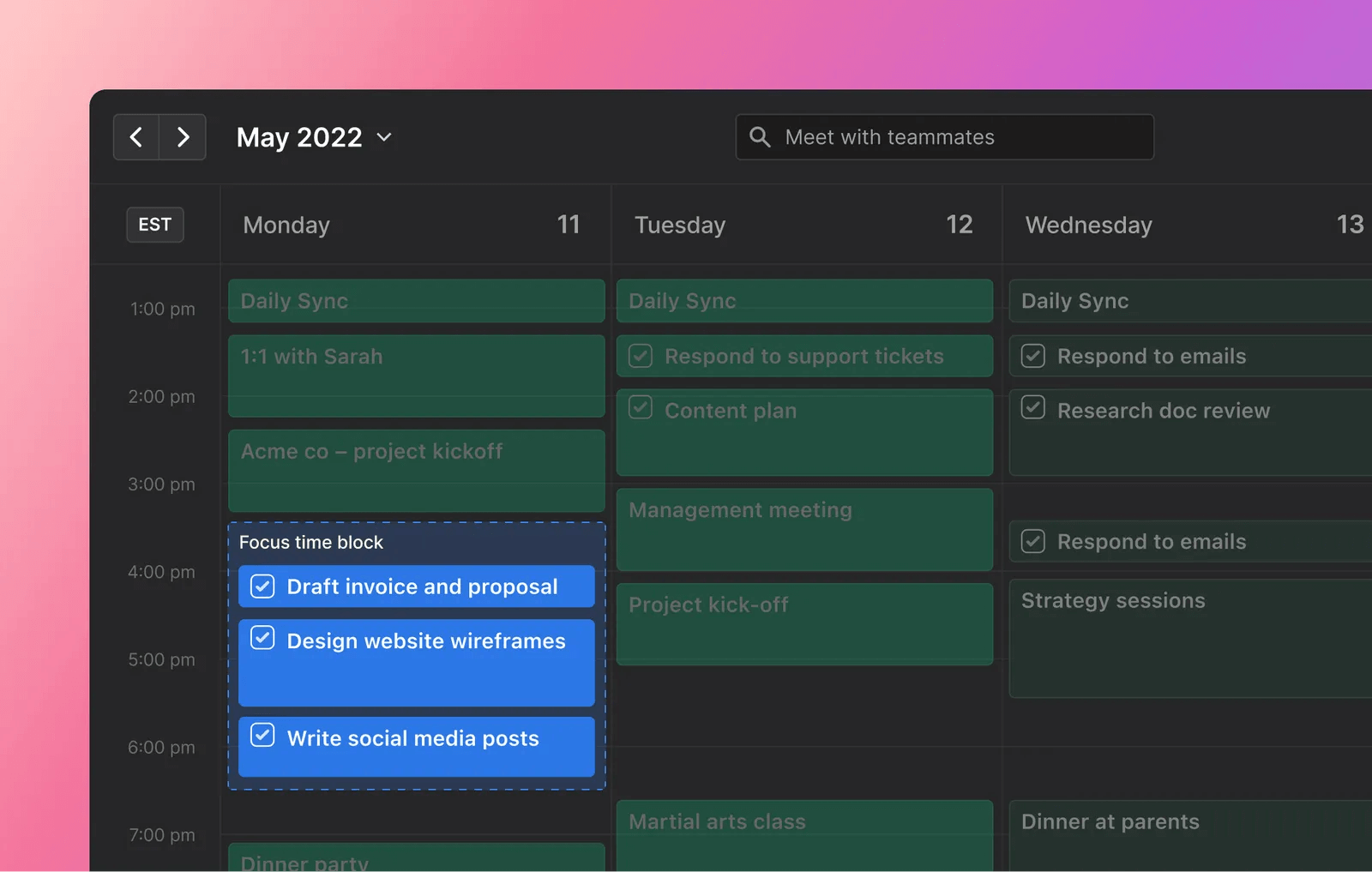Timeblock interface in Motion