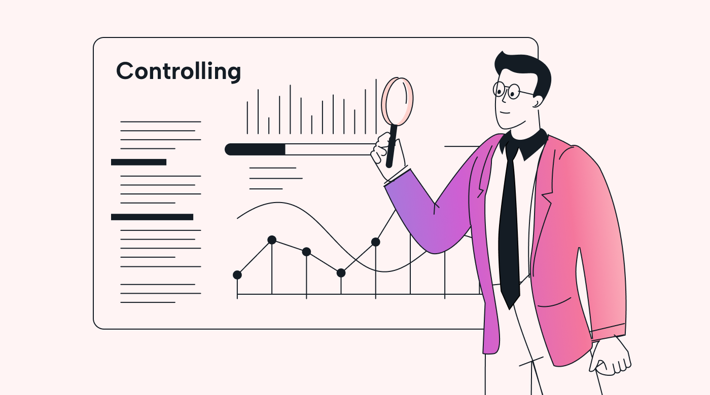 A person inspecting graphs with a magnifying glass
