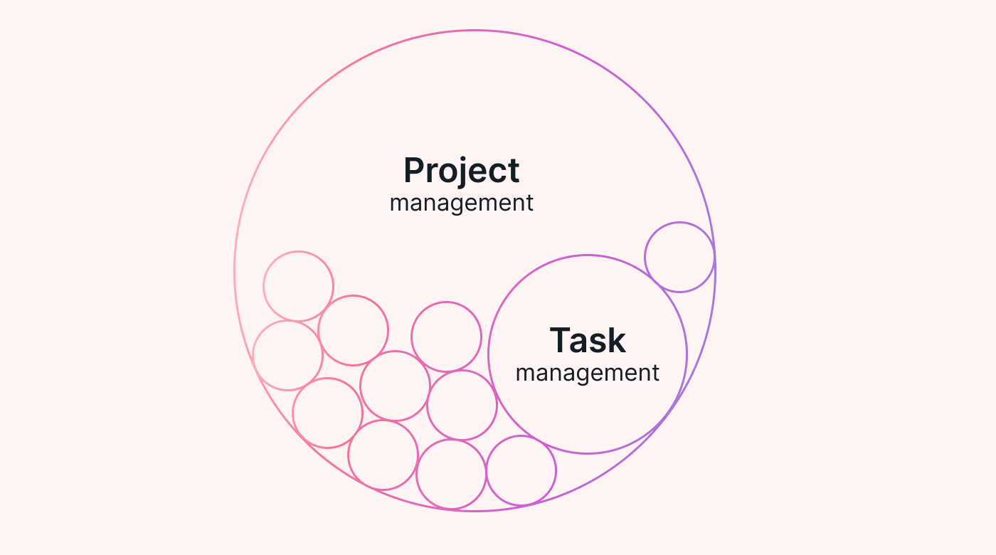 A circle labeled project management, filled with smaller circles labeled task management