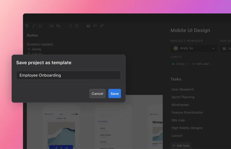 Template creation interface in Motion