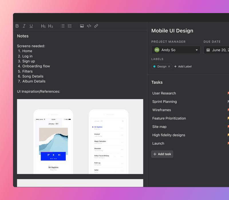 Task card interface in Motion
