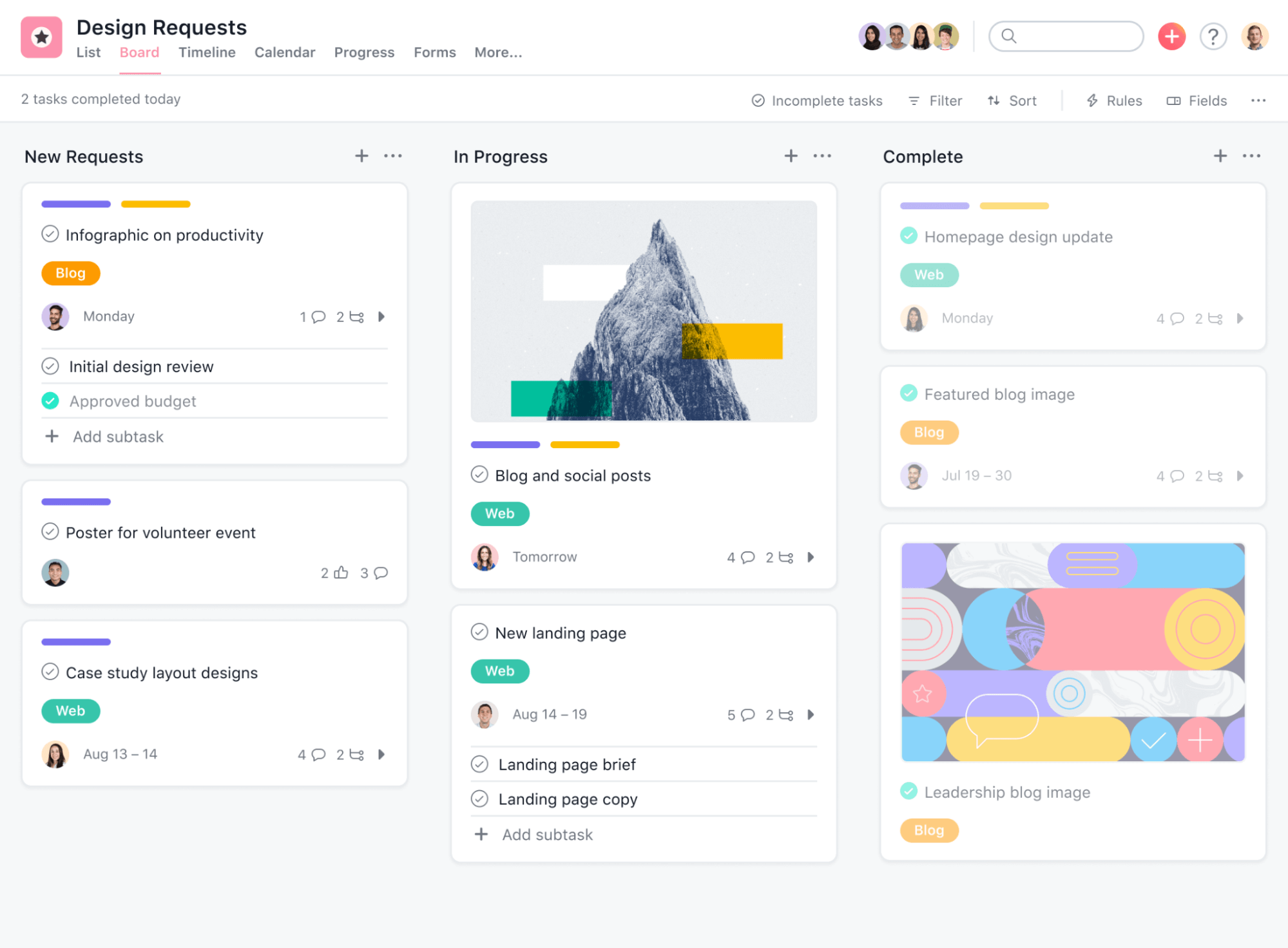 Asana Kanban view interface