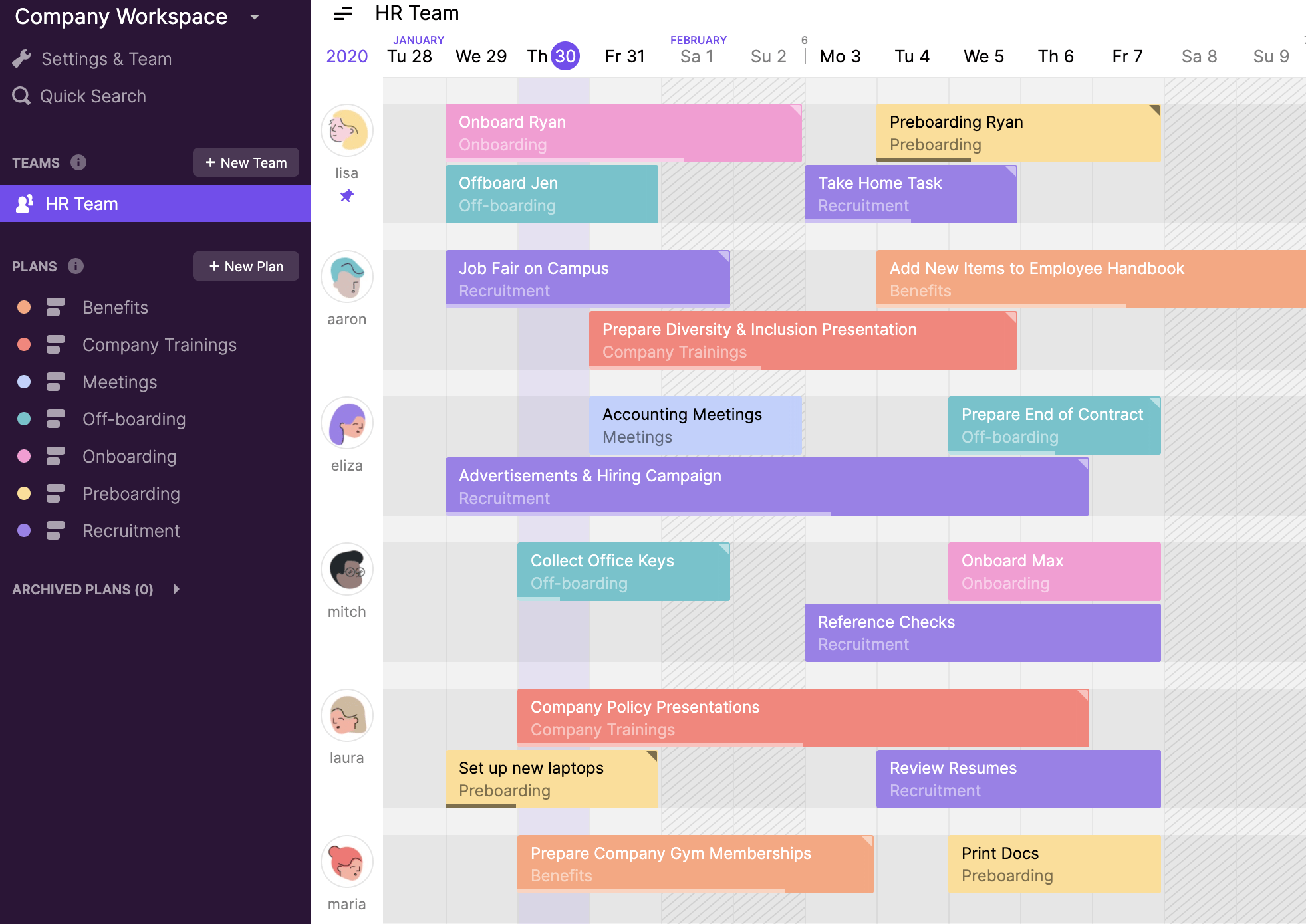 Toggle plan calendar