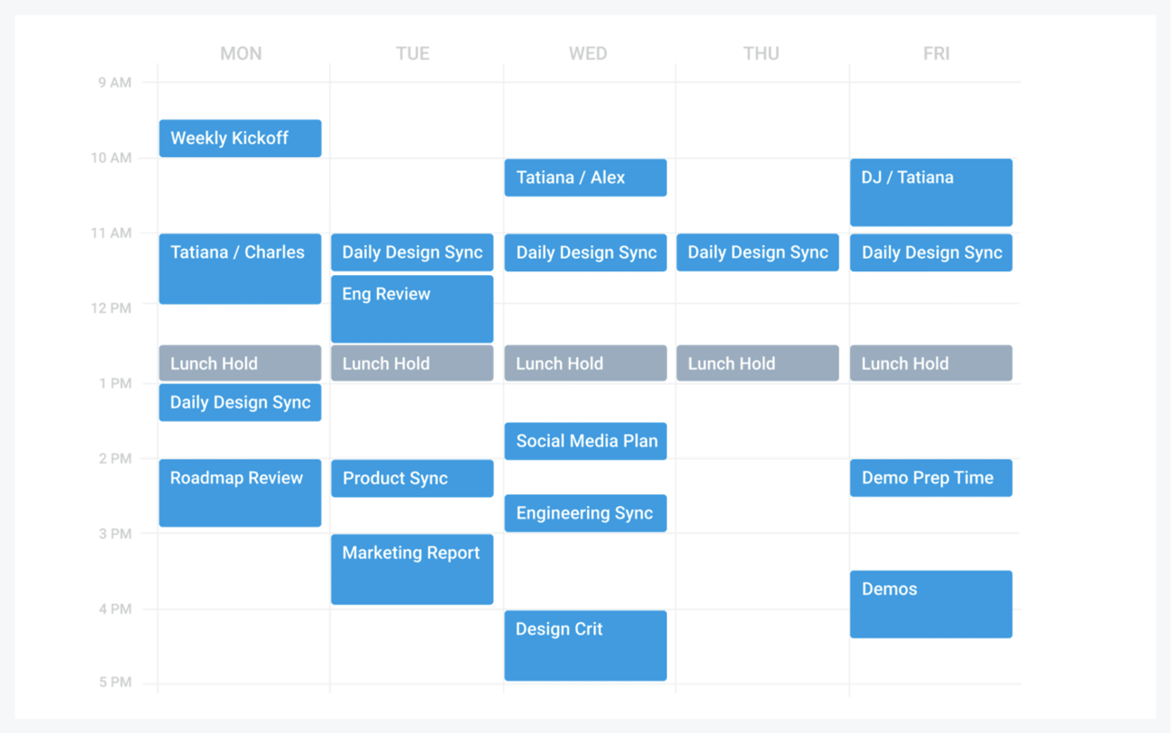 Clockwise weekly calendar view