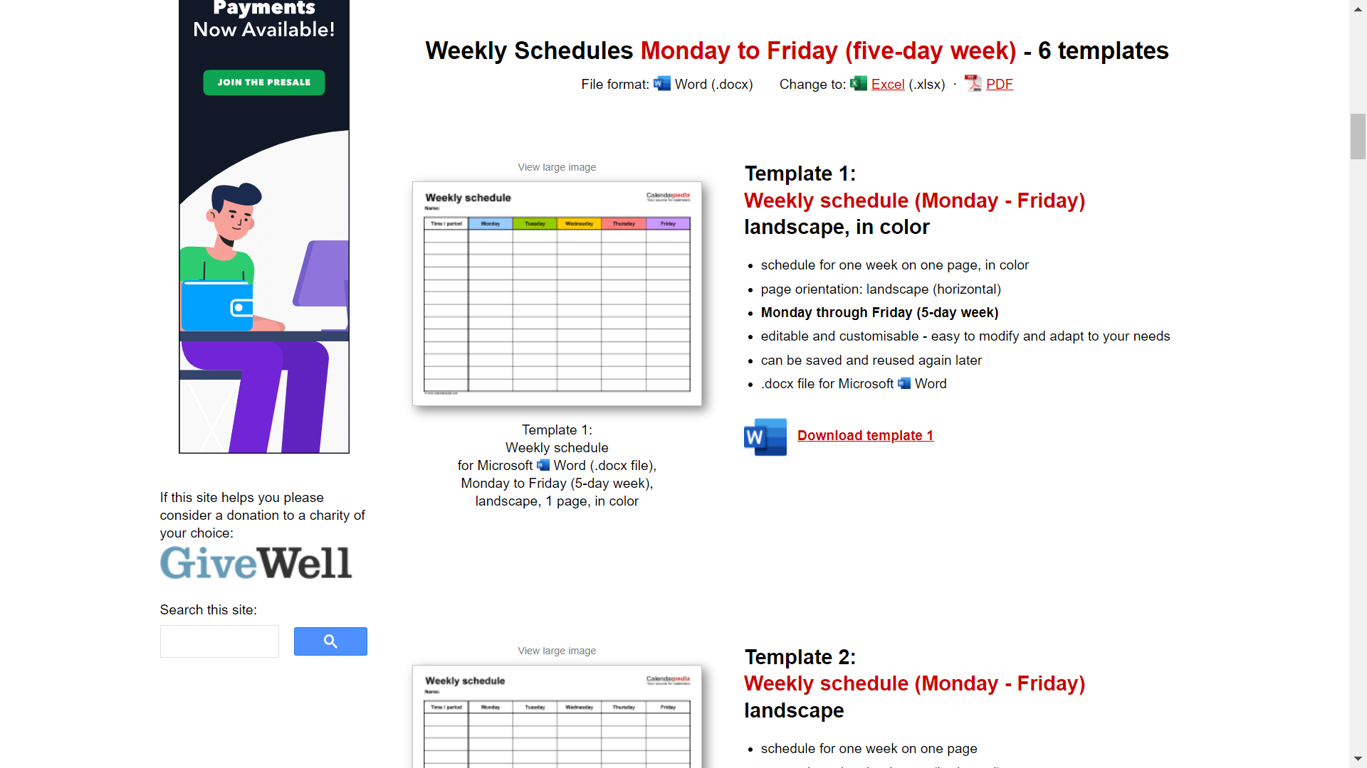 Calendarpedia weekly schedule templates