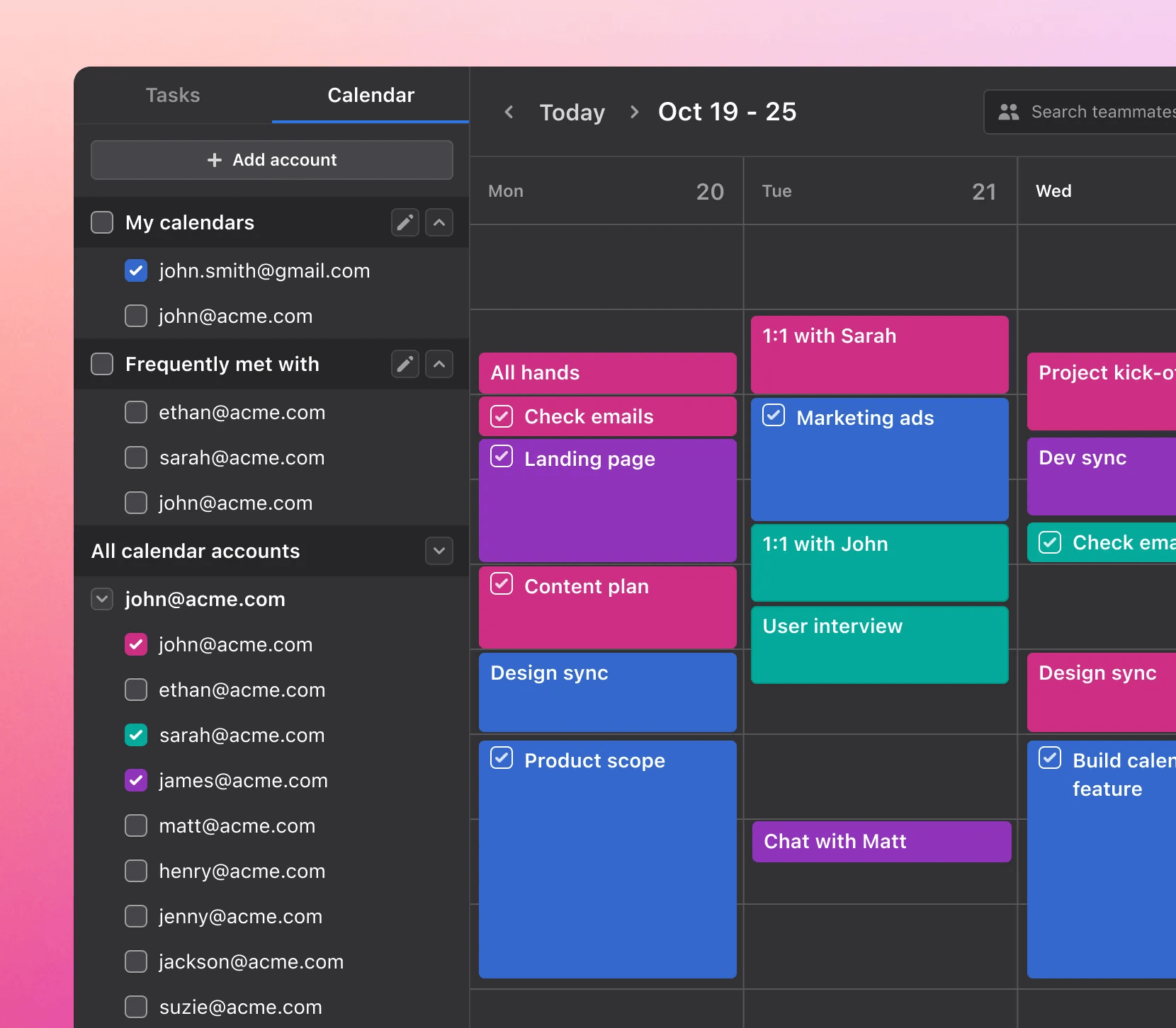 Motion Weekly schedule dashboard