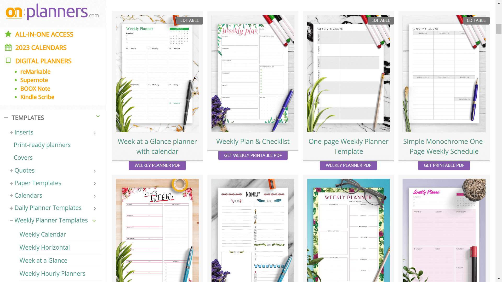 OnPlanners weekly schedule templates