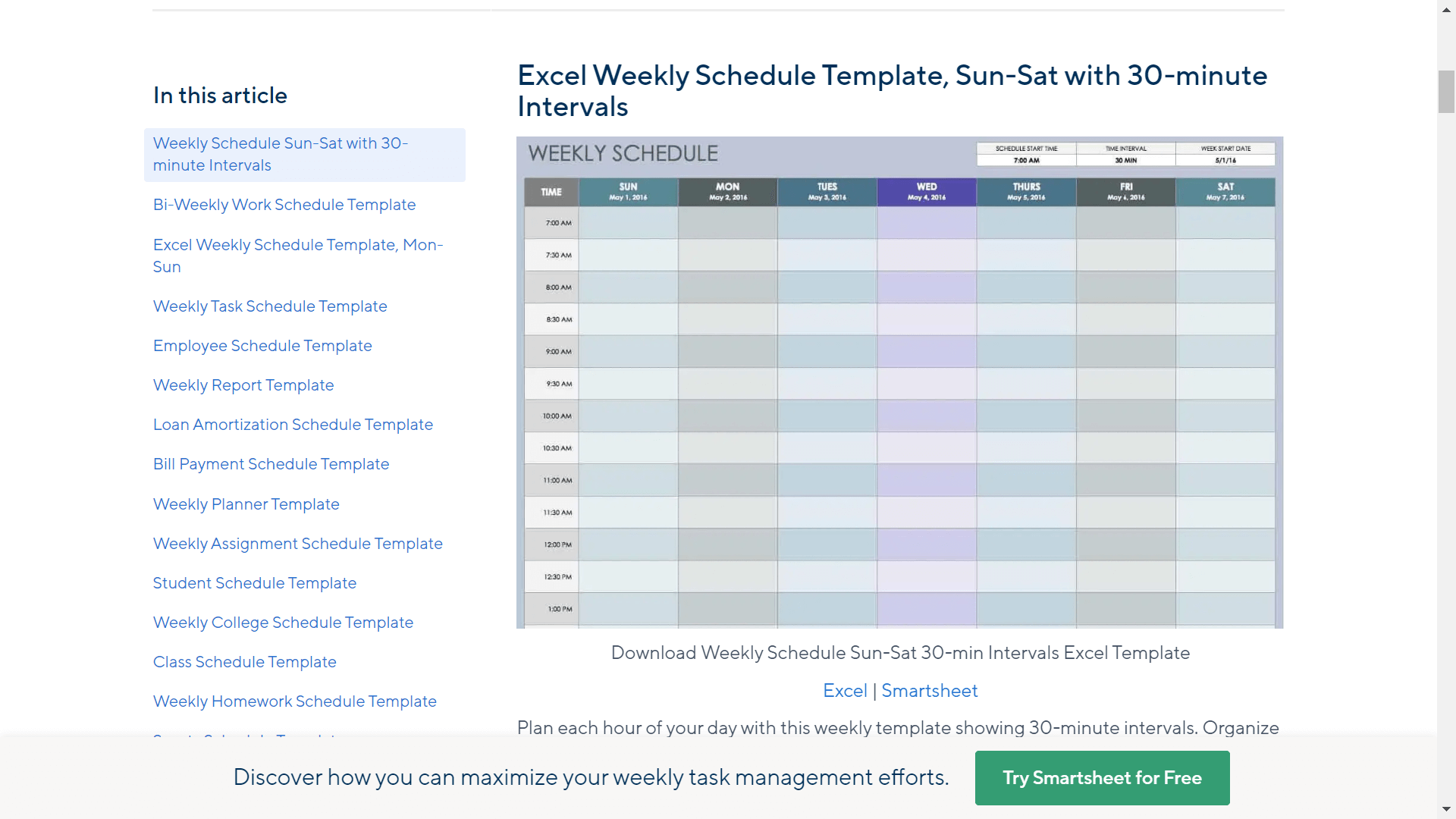 Smartsheet weekly schedule templates