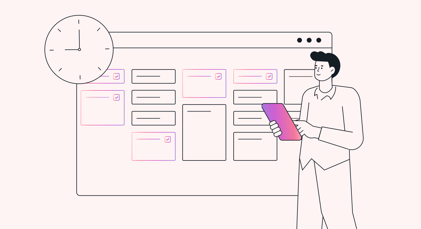 A person look at a task schedule with a clock in the corner