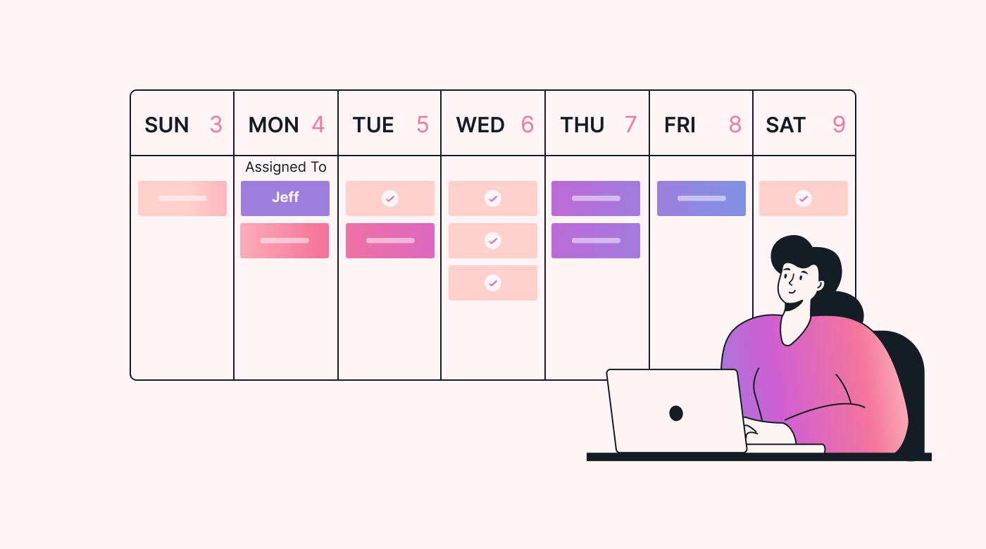 Tasks scheduled onto a weekly calendar