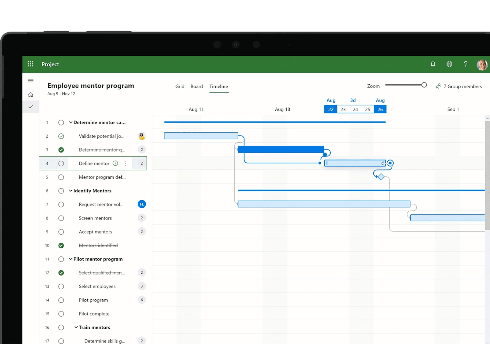 Microsoft Project timeline
