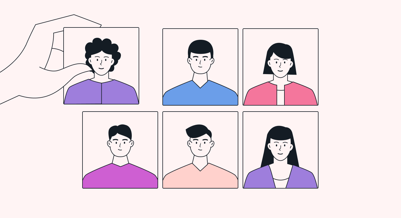 Someone placing a photo of a person in a grid with 5 others