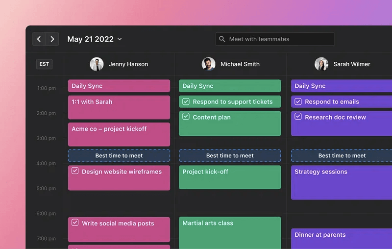 Example of different user calendars in one view with Motion