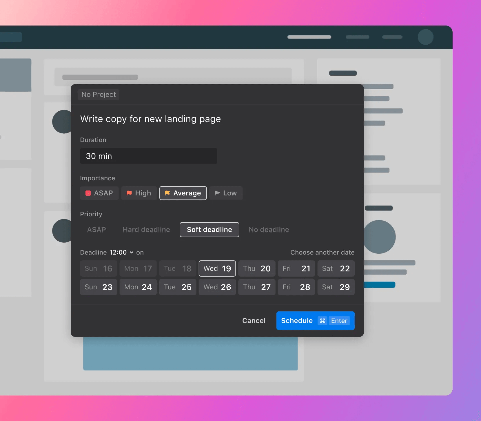 Screenshot of task scheduling using Motion app
