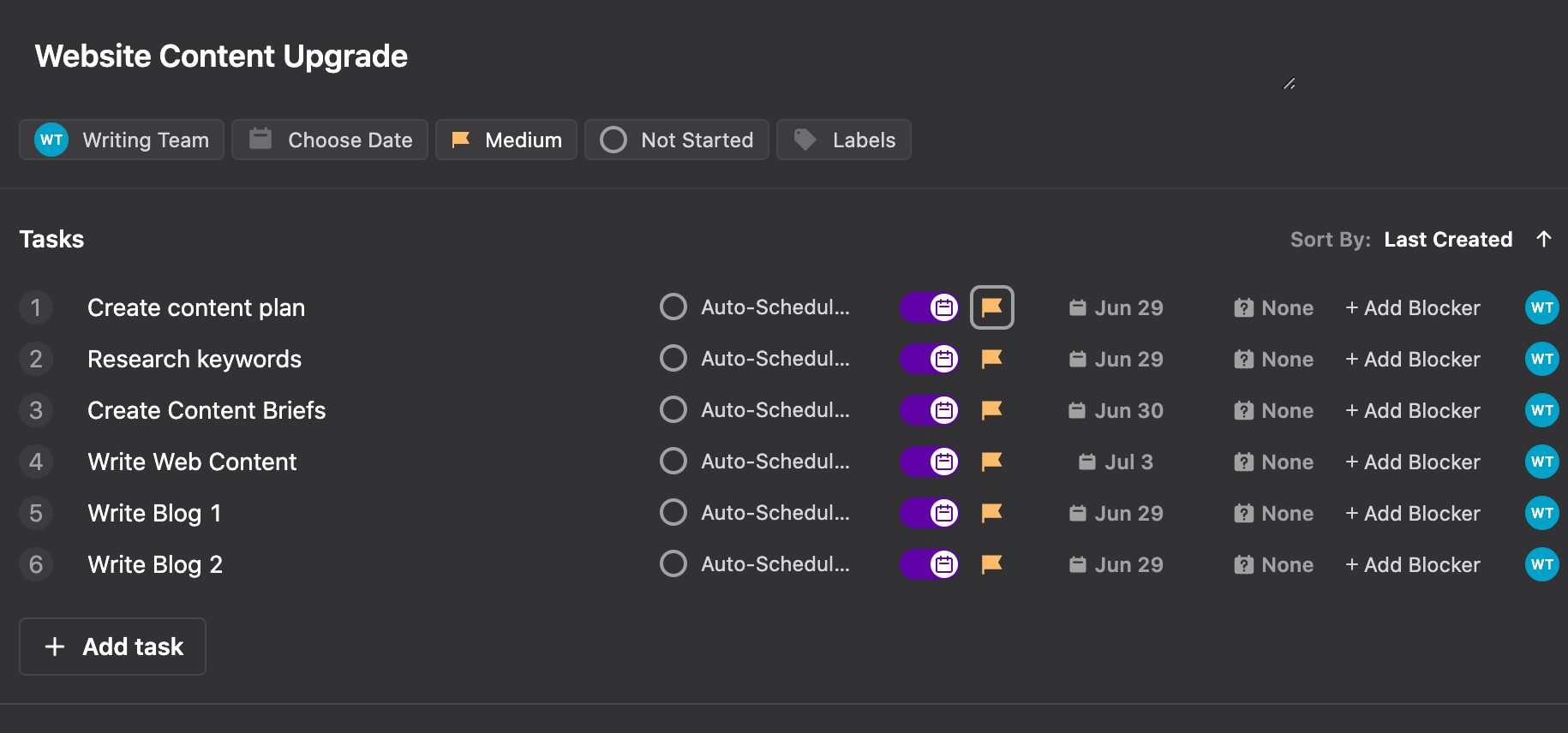 Motion AI Project Manager dashboard