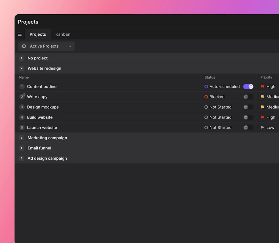 Motion software project view for resource utilization