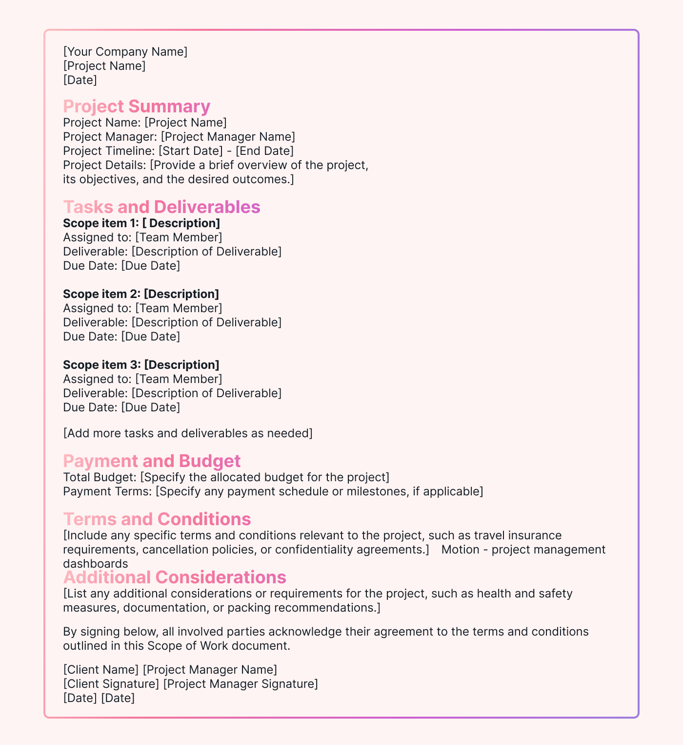Scope of Work document example