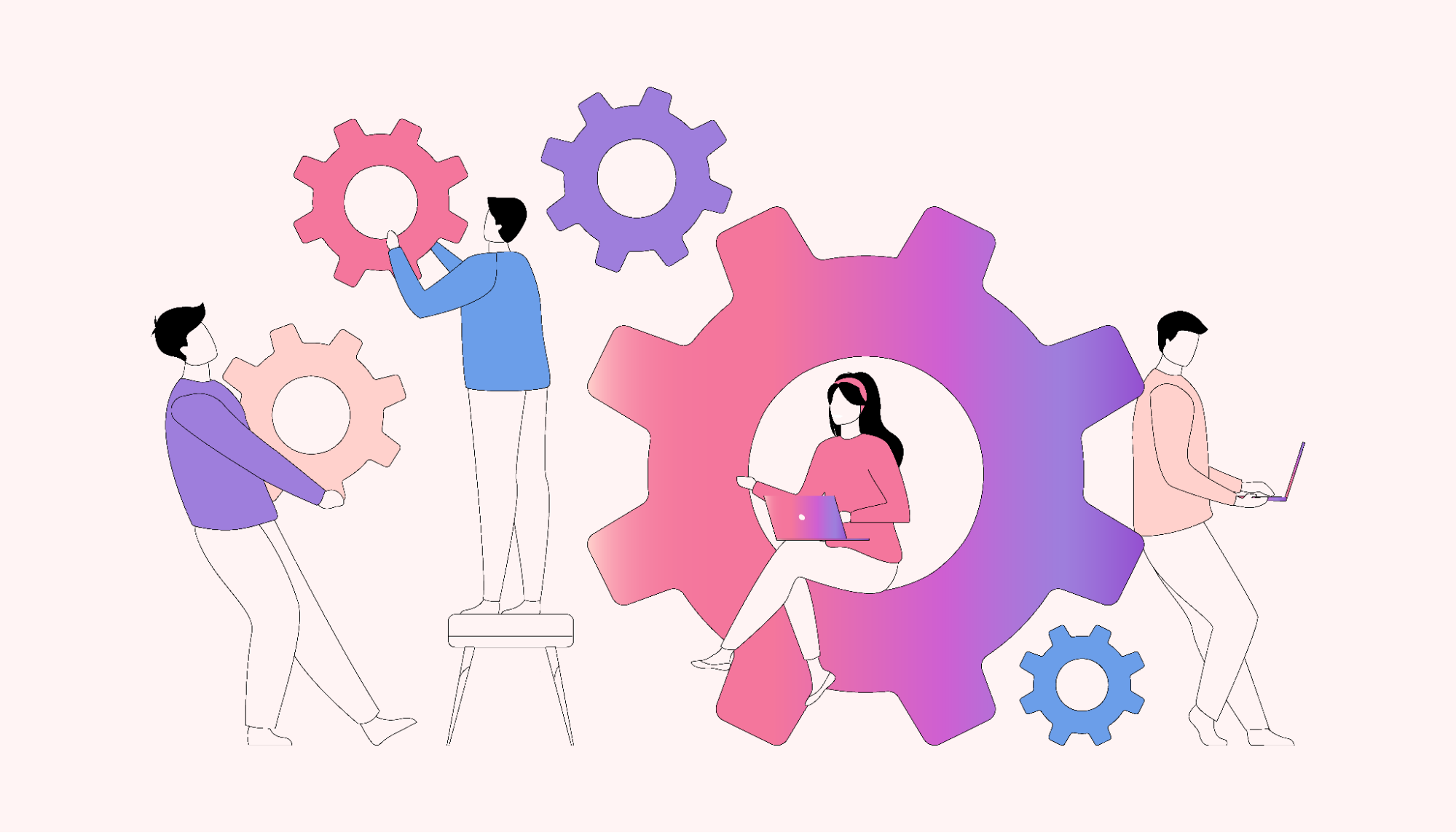 Workers put together gears