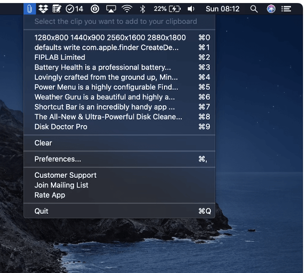 List for clipboard