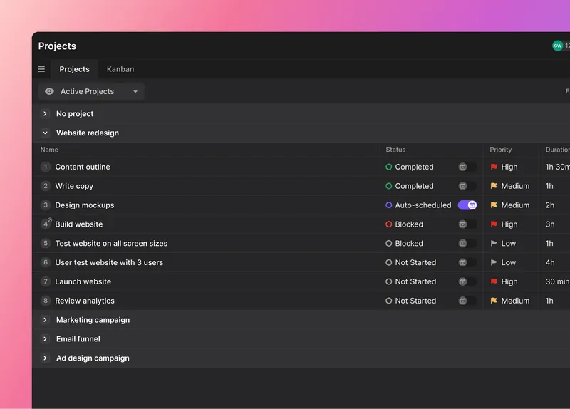 Motion project management dashboard interface
