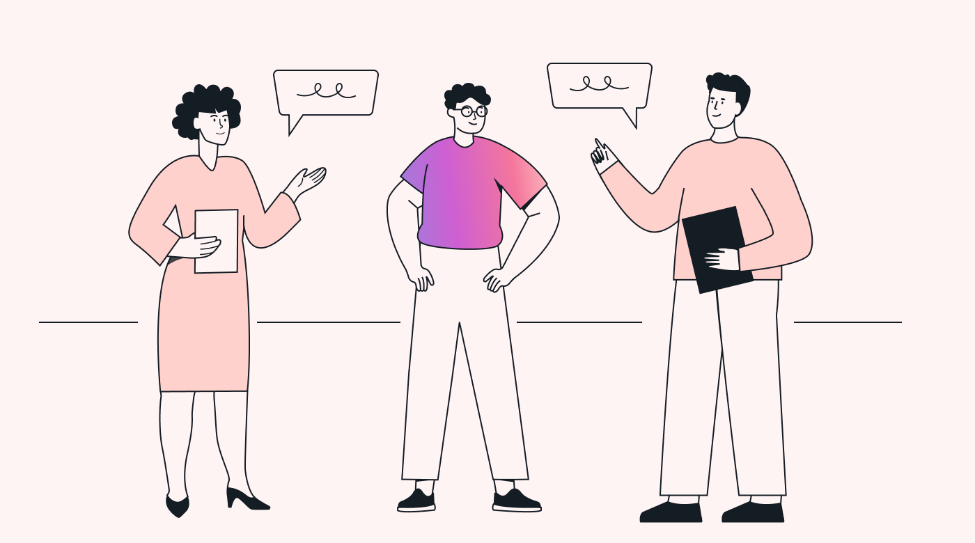 Employees standing for a meeting