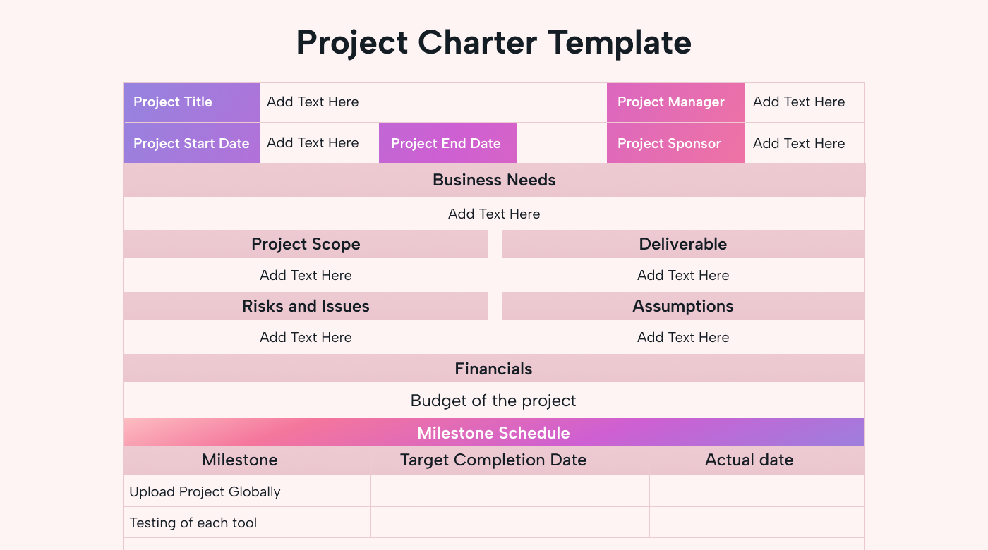Image of a project charter template