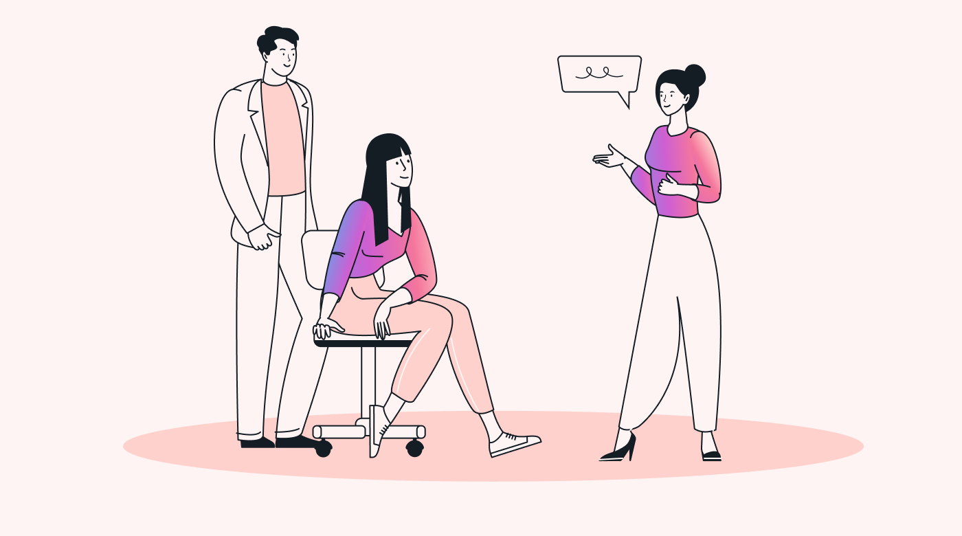 An employee sharing information with coworkers