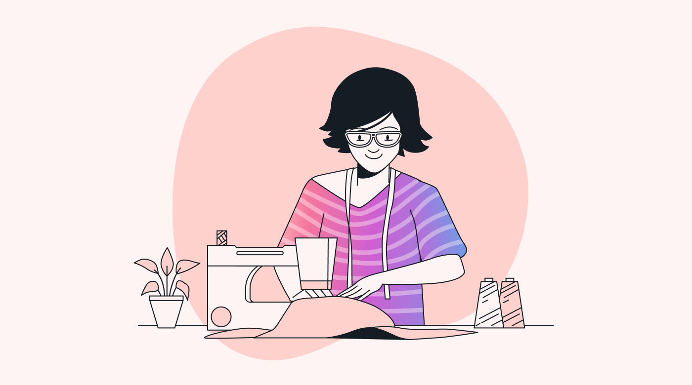 A person making a quilt