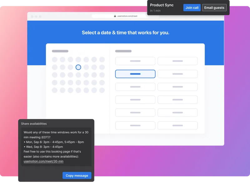 The booking tab for Motion