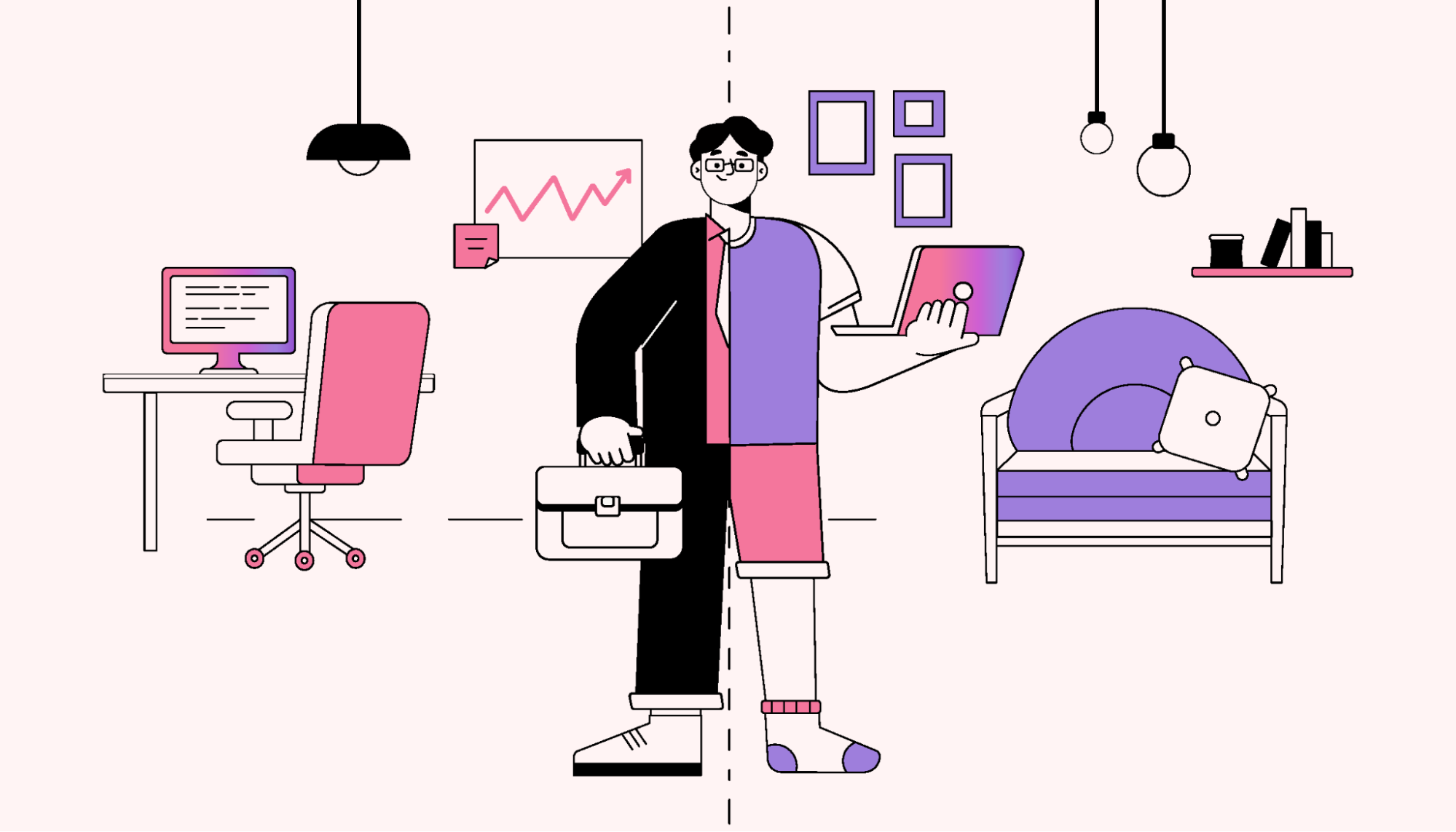 Employee working at home and office