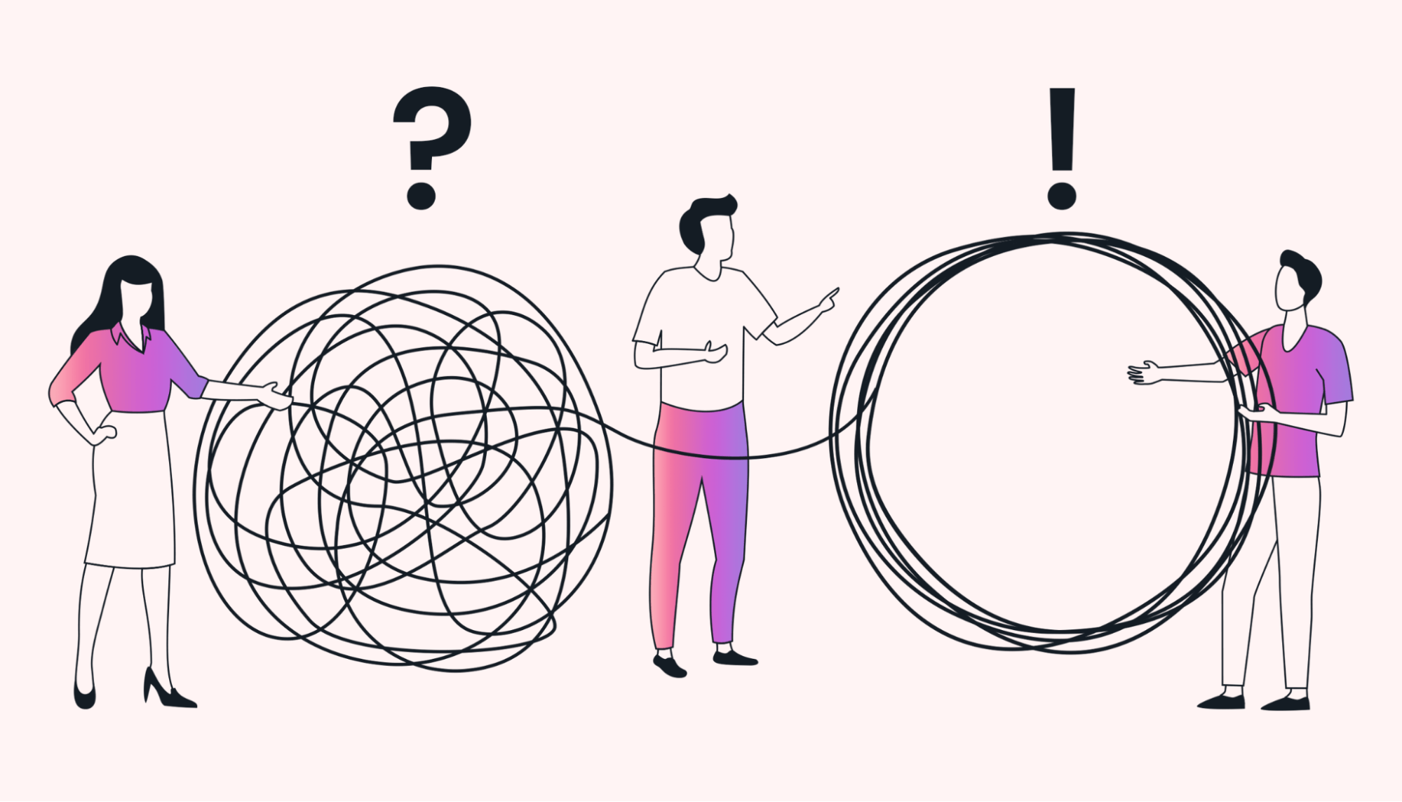 Employees untangling a problem