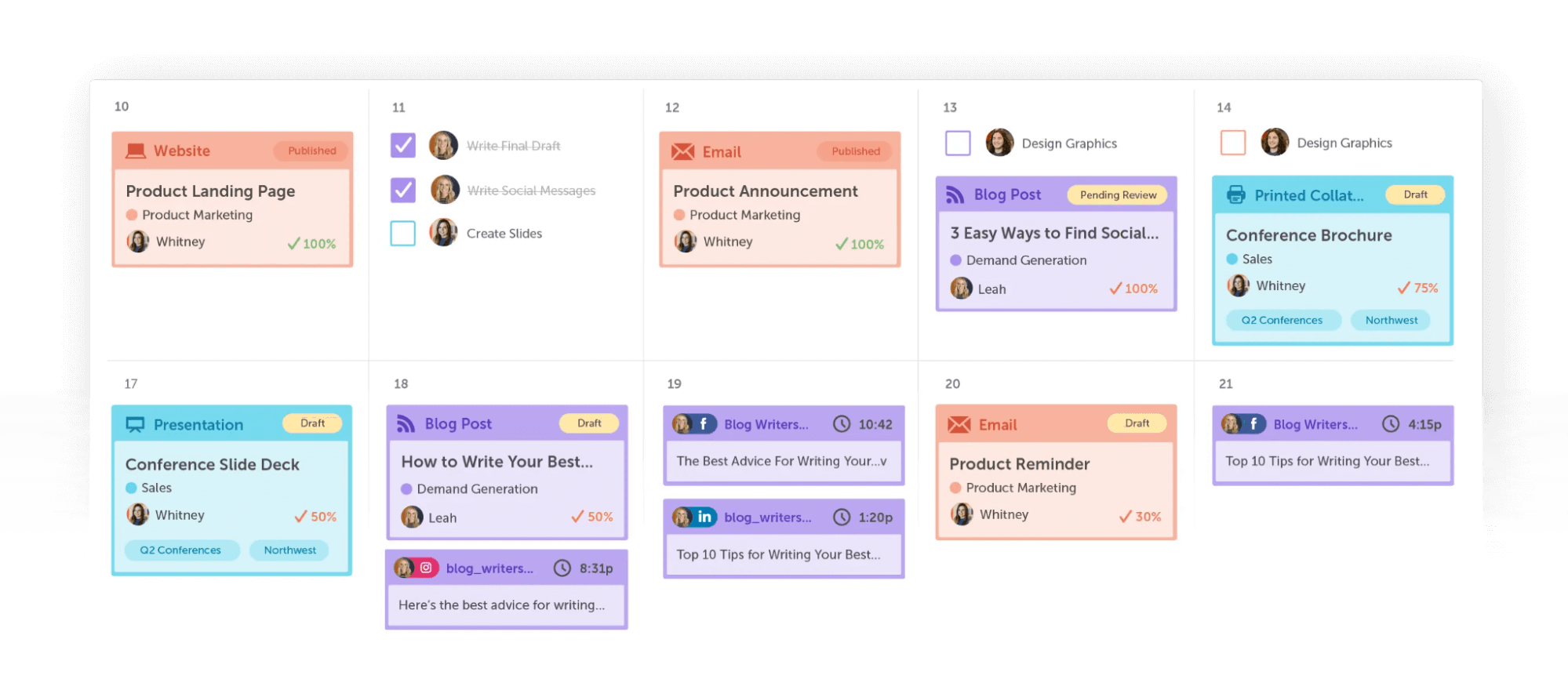 Marketing calendar in CoSchedule