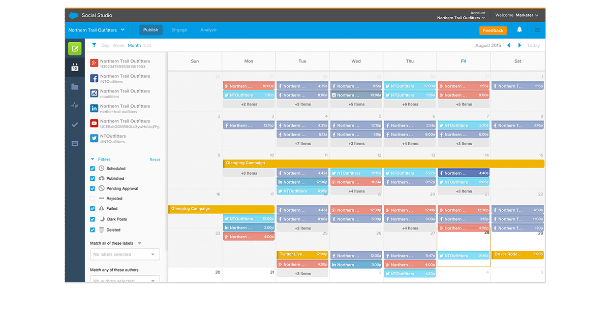 Content calendar in the Salesforce Marketing Cloud