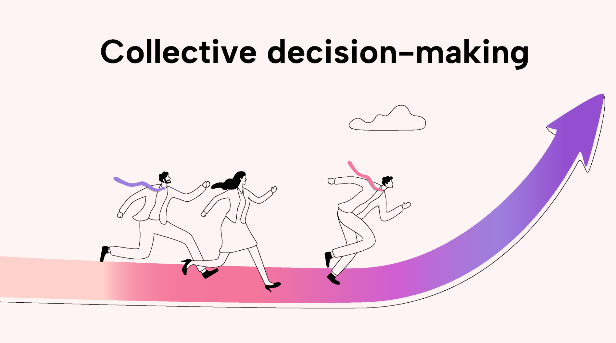 People running along a path directed upward to an arrow