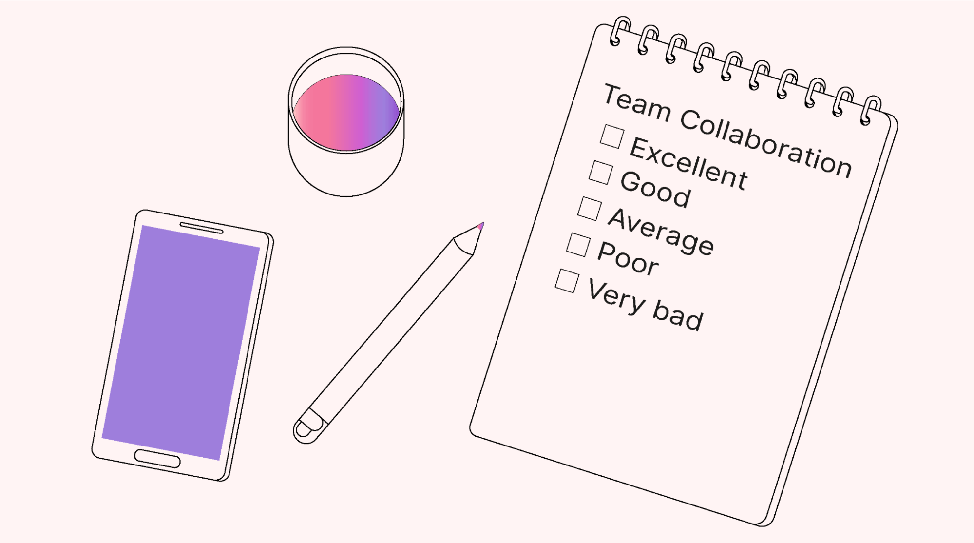 A notepad with a checklist, phone, and pen
