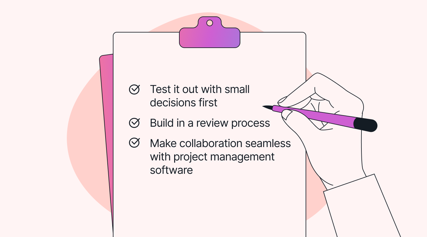 Three items in a list on a clipboard