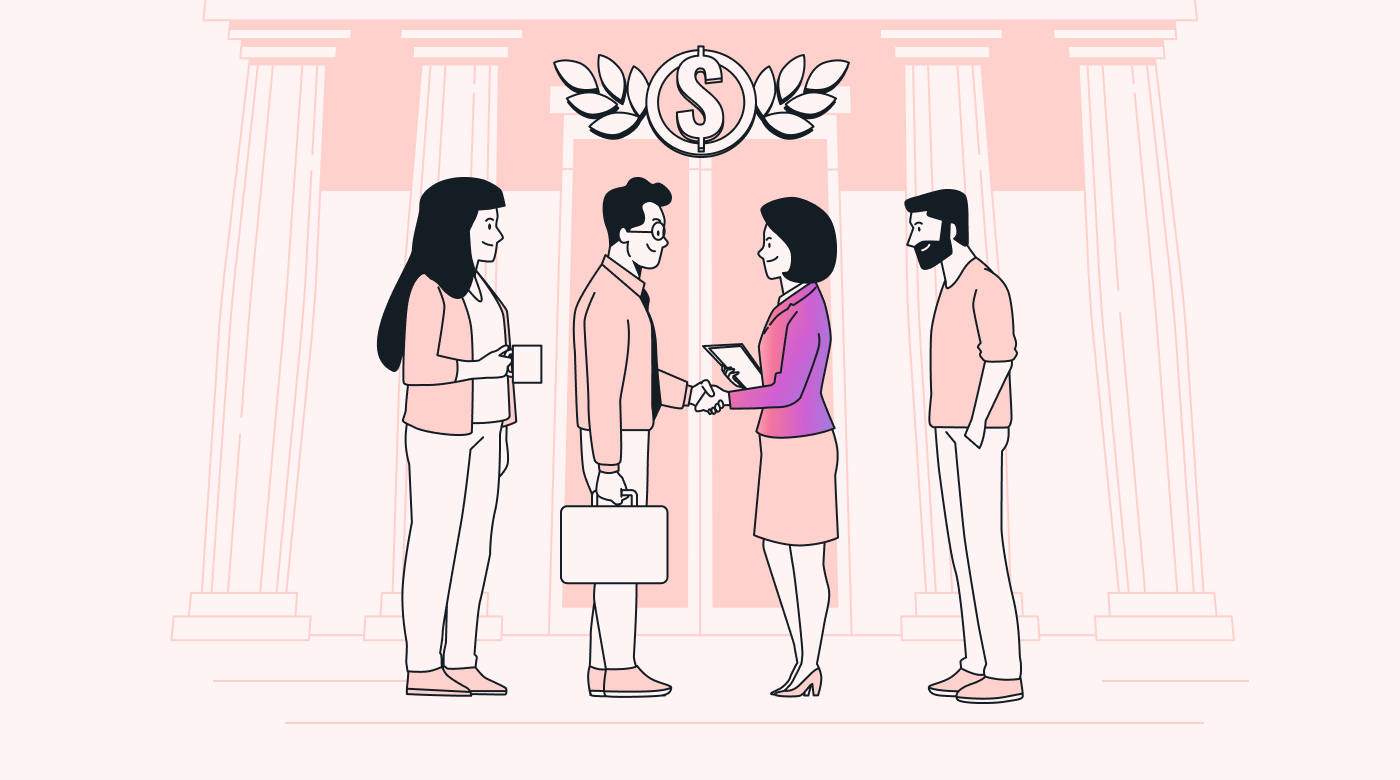 A businessperson visits the bank and meets with the manager