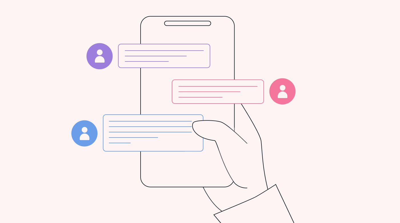Illustration of someone messaging using a mobile phone