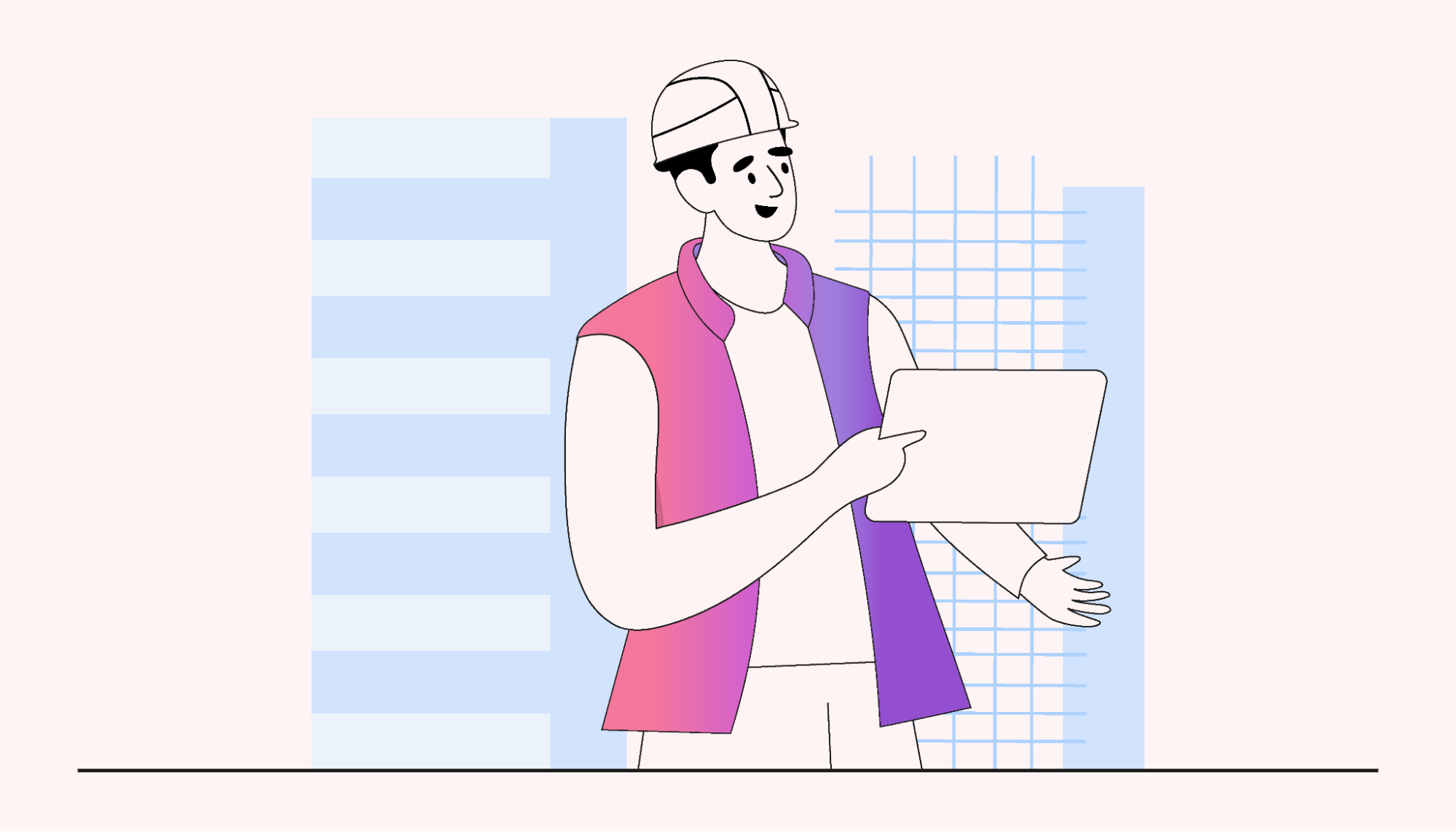 A project manager holding a clipboard