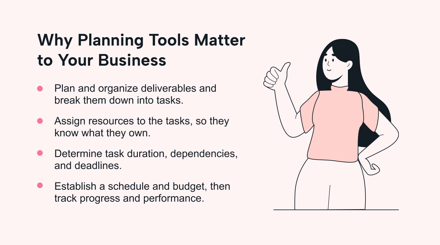 A list of why planning tools matter with a person holding up a thumbs up