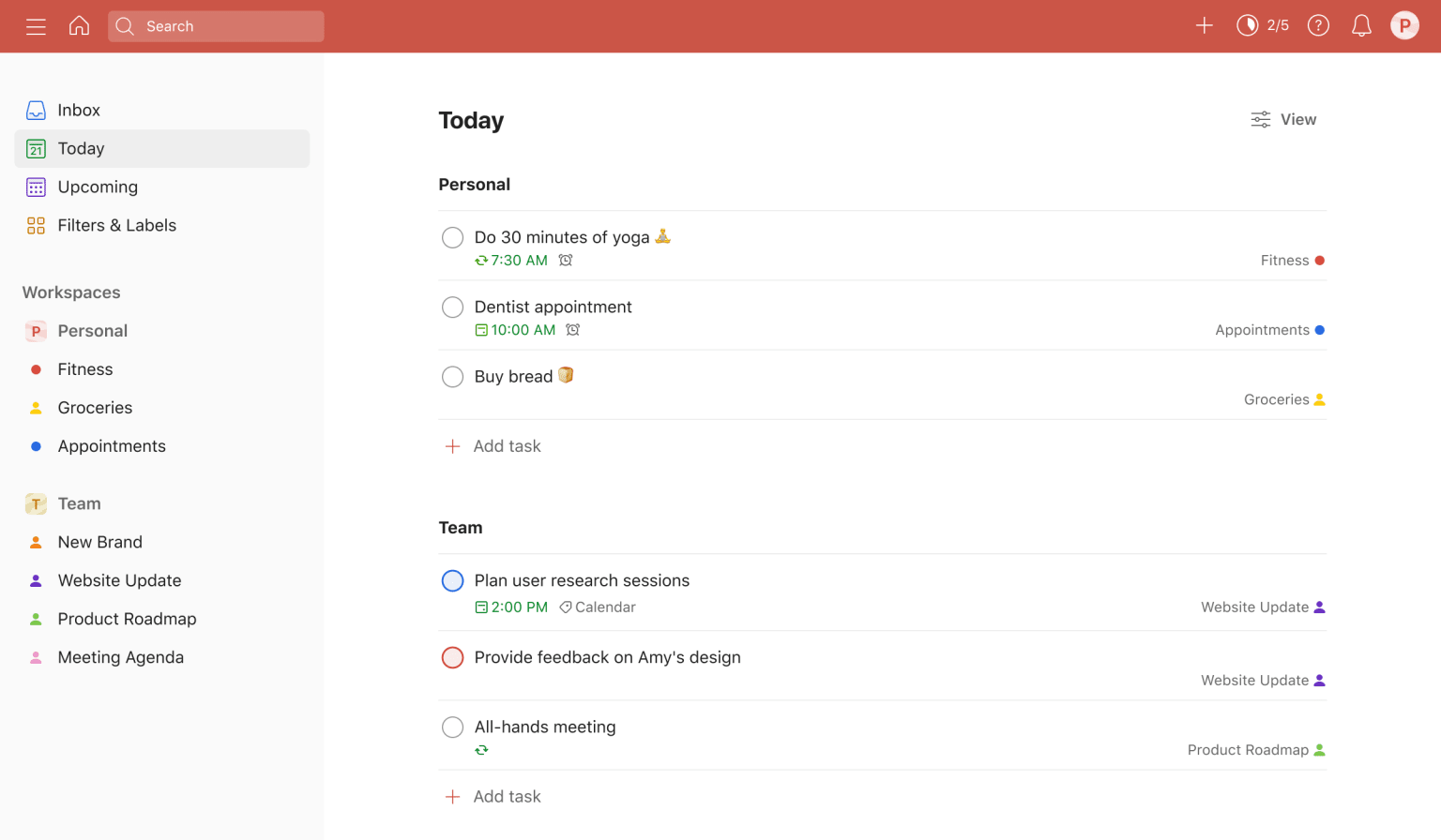 Screenshot shows Todoist interface