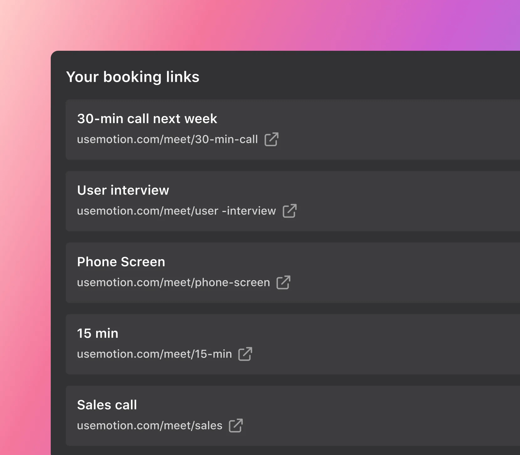 Different booking calendar links in Motion