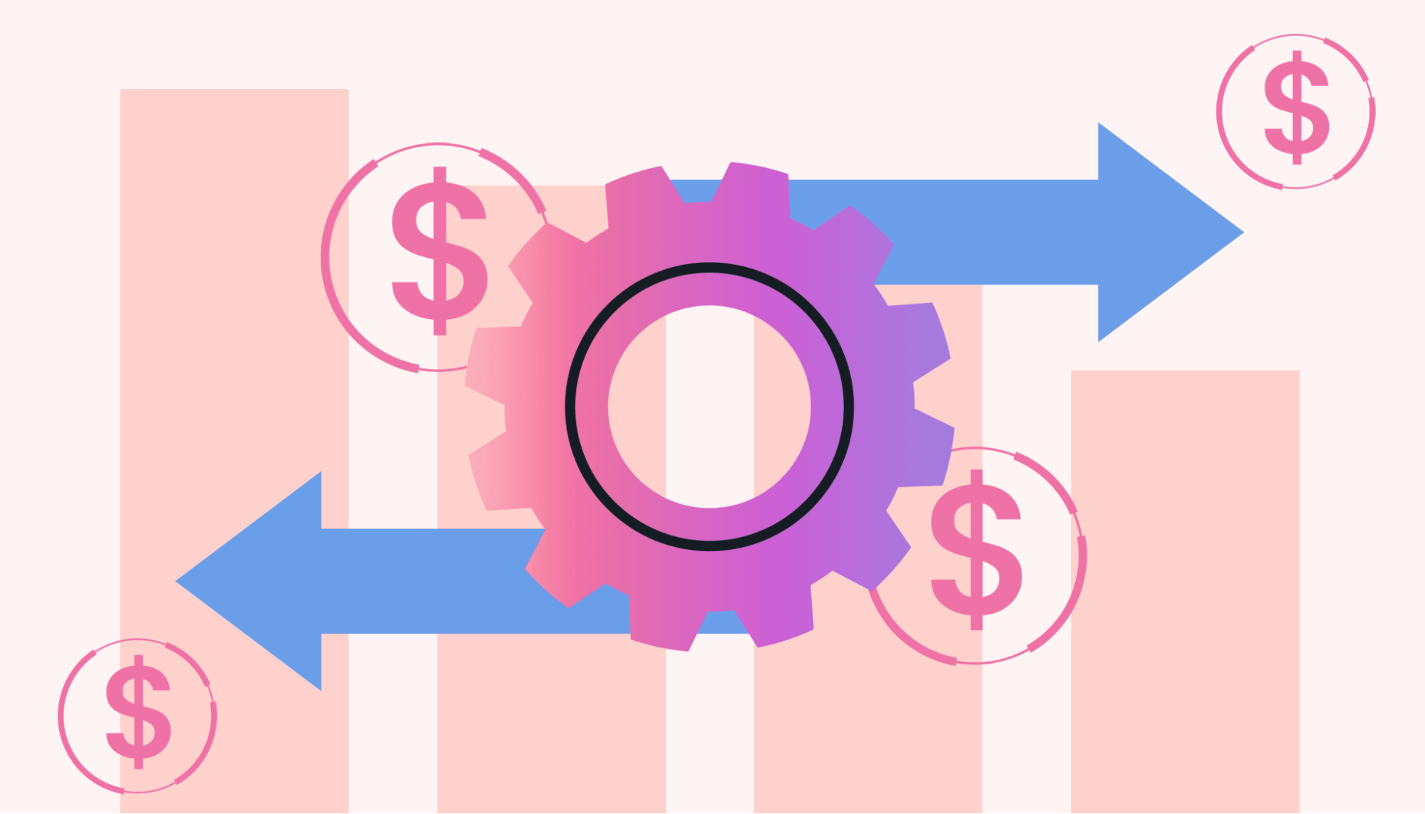 A giant cog with arrows and dollar signs