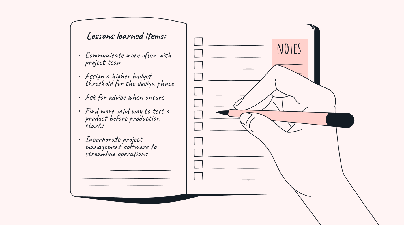 A sticky note with lessons learned written on it