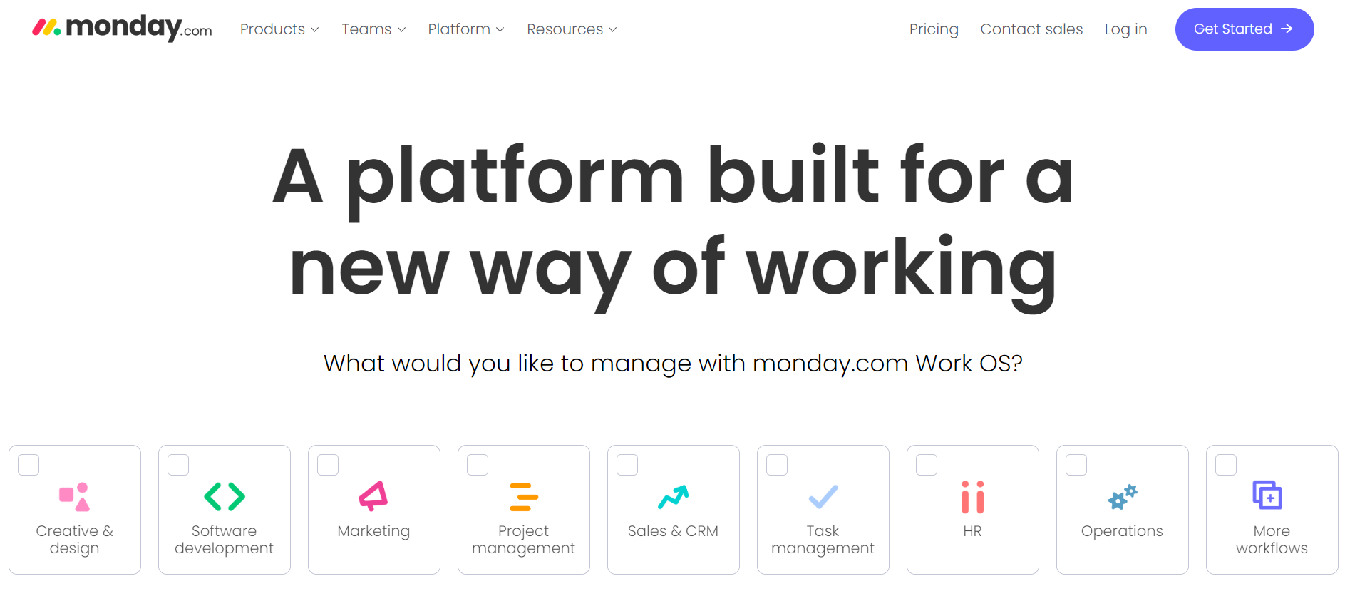 Screenshot of Monday homepage