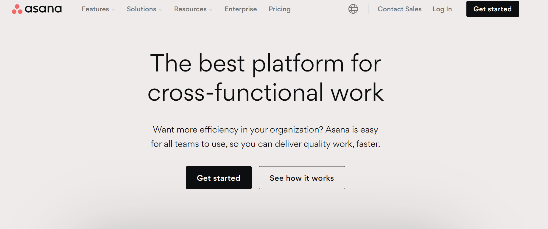 Screenshot of Asana homepage